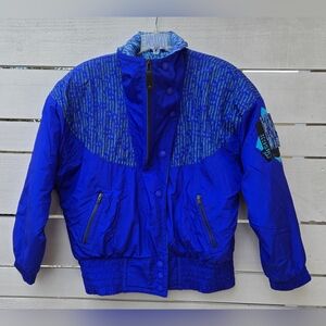 Vintage 90s Kaelin Ski Snowboard Jacket Women's 10 Purple Blue Ikat-Style Puffer
